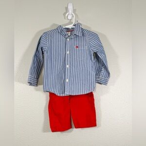 Carter's Two Piece Set Shirt Pant Button Collared Blue White Striped Red Boy 24M